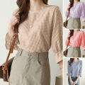 ZANZEA Women Fashion Short Sleeve Plaid Check Shirt Blouse Asymmetrical Hem Loose Tops #2.