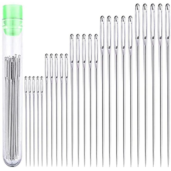 JAERBEE 25 Large Eye Stitching Needles - 5 Sizes Big Eye Hand Sewing Needles in Clear Storage Tube for Stitching, and Crafting