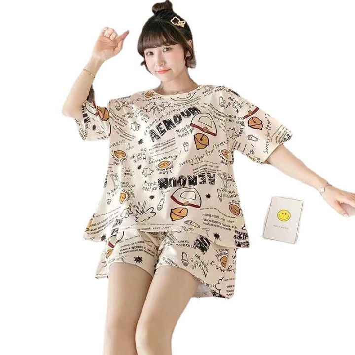 Style%20Pajamas%20Women's%20Summer%20Short%20Sleeve%20Shorts%20Two%20Piece%20Suit%20Thin%20Student%20Spring%20Summer%20Net%20Red%20Home%20Clothes%20-%20Image%206