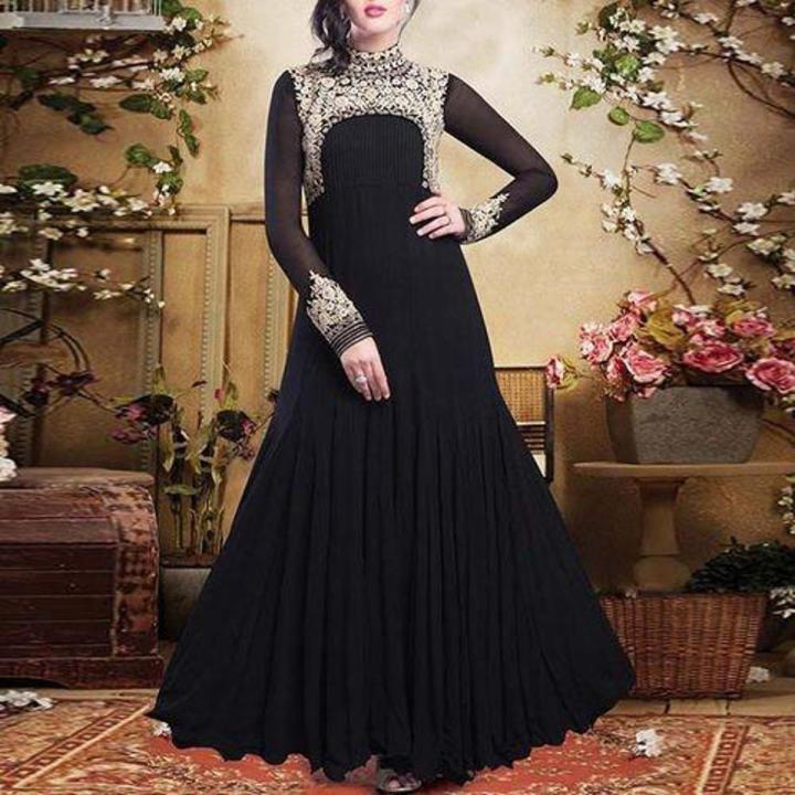 Black Semi-Stitched Georgette Gown For Women