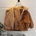 Corduroy Jacket For Boys Winter Plush Lapel Warm Outwear Children Clothing For Baby Boys Thicken Lambswool Jackets 1-5 Years. 