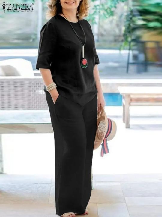 Women%20Outfits%20Fashion%20Matching%20Sets%20Summer%20Causal%20Blouse%20&%20Wide%20Leg%20Pants%20Solid%20Loose%20Tracksuits%20Oversize%20Pantsuits%20-%20Image%204