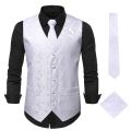 Men 3pc Paisley Waistcoat Necktie Pocket Square Set 2023 Brand Victorian Steampunk Suit Vest Men Formal Business Gilet Homme 3XL.