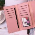 Ladies leather wallet women long flap high-end luxury long multifunctional buckle leather wallet.