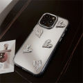 Sroof Case For iPhone 11 12 13 14 15 16 17 Pro Max Mirror silver pleated heart Shockproof Silicone Soft Phone Case Back Cover.