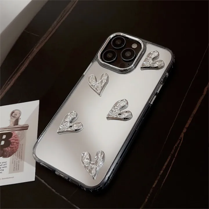 Sroof%20Case%20For%20iPhone%2011%2012%2013%2014%2015%2016%2017%20Pro%20Max%20Mirror%20silver%20pleated%20heart%20Shockproof%20Silicone%20Soft%20Phone%20Case%20Back%20Cover%20-%20Image%204