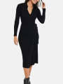 Womens Long Sleeve Ribbed Knit Wrap Collared Midi Belted Bodycon From Levin.