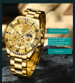 OLEVS 2870 Men's Watches Fashion Waterproof Quartz Wrist Watch Men Luxury Stainless Steel Strap Date Clock For Men-Golden. 