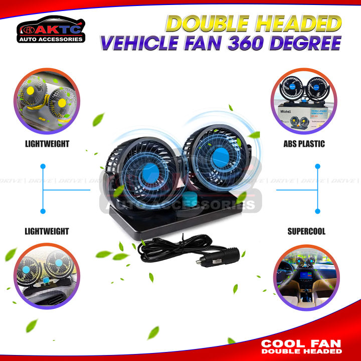 Car Double-Head Fan, Air Conditioning Auto Cooler, 360 Degree ...