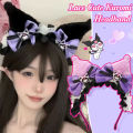 1Pcs Sanrio Cartoon Anime Kuromi Little Devil Hairband Simulation Plush Cute Ears Headband Girls Exhibition Accessories.
