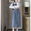 Fashion Denim Long Y2k Vintage High Waist Split Midi Jeans Skirt 2023 Summer Women's Clothing Korea Stylish. 