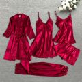 Sleepwear Female 5/4/2PCS Pajamas Set Satin Pyjamamas Lace Patchwork Bridal Wedding Nightwear Rayon Home Wear Nighty&Robe Suit.