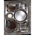 Stainless steel 6 compartments serving tray dishes platters plate Indian thaali partition tray heavy quality imported serveware. 