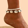 Boho Summer Ocean Beach Adjustable String Anklets Macrame Mussel Sea Shell Cowrie Beaded Chain Ankle Bracelet on Leg for Women. 