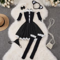 Sweet Cute Black Night Dress Ruffle Cake Lolita Princess Dress Hollow Strapless Evening Dress Nightgown Cosplay Pajama.