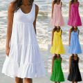 Jocoo Jolee Women Causual O Neck Sleeveless Ruffles Mini Dress Boho Solid Beach Sundress Oversized Loose Dress 2023 Summer. 