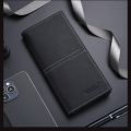 Men Long Thin Slim Wallet Vintage Pu Leather Male Credit Card Holder Brown Money Purses Solid Simplicity Business Wallet For Man. 