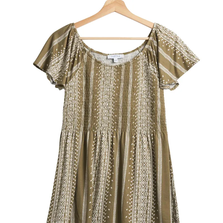 Womens%20Smocked%20Printed%20Round%20Neck%20Short%20Sleeves%20Tops%20From%20Levin%20-%20Image%203