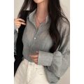 Korean Style chic New Summer Lapel Long Sleeve Shirt Women's Loose and Idle Lantern Sleeve Sun Protection Shirt for Air Conditioned Rooms. 