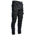 Jeans Men Black Cargo Pants Multi Pockets Denim Pantalones Blue Slim Fit Overol Hombre Fashion Casual Streetwear Trousers 3XL. 