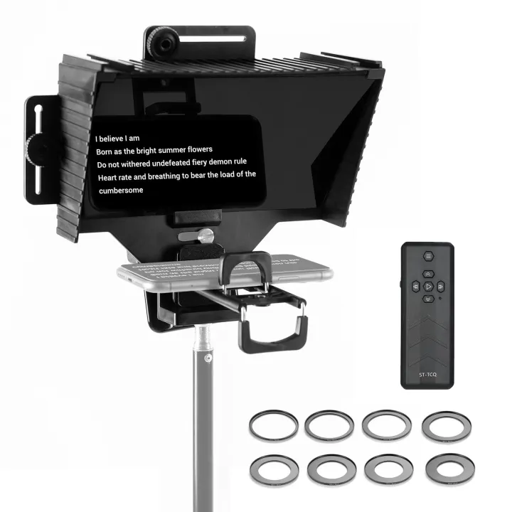 Universal%20Teleprompter%20Portable%20Prompter%20with%20BT%20Remote%20Control%20Lens%20Adapter%20Ring%20-%20black%20-%20Image%202
