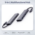 9-in-1 Multifunctional Type-C to 4K HD Hub PD Charge/Data Transfer/USB3.0/SD TF Card/HD/3.5mm Audio.
