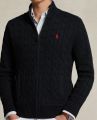 Ralph Lauren Cable-Knit Cotton Full Zipper Sweater โ Black.