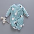 Autumn Winter Newborn Baby Clothes Dinosaur Print Baby Boy Romper Warm Infant Baby Boy Girl Soft Fleece Jumpsuit Pajamas.