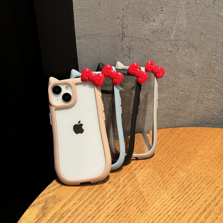 Olige Case For iPhone 11 12 13 14 15 Pro Max New Cat Ear Simple and  Creative Trendy 3D Cute Red Bow phone case back cover
