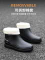 Rain boots women's short water boots fashion low-cut thickened net red rain boots warm, wear-resistant, non-slip outdoor kitchen shoes.