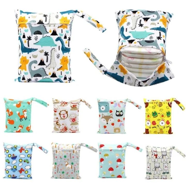 20*25cm Baby Diaper Bag Cartoon Print Wet Dry Nappy Zipper Handbag Stroller Carry Pack Travel Outdoor Wet Diaper Storage Bags
