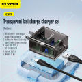 Awei C11T Fast Charging Type-C Adapter Transparent Wall Charger with 1M Type-C Data Transfer Cable.