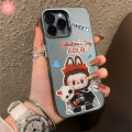 Luxury Trendy Brand Cute Sweet Pop Mart Labubu Casing Compatible for IPhone 13 15 11 14 12 Pro Max 7Plus XR XS X Max 15 8 7 14 Plus SE 2020 Cartoon Couples Plating Metal Lens Case.