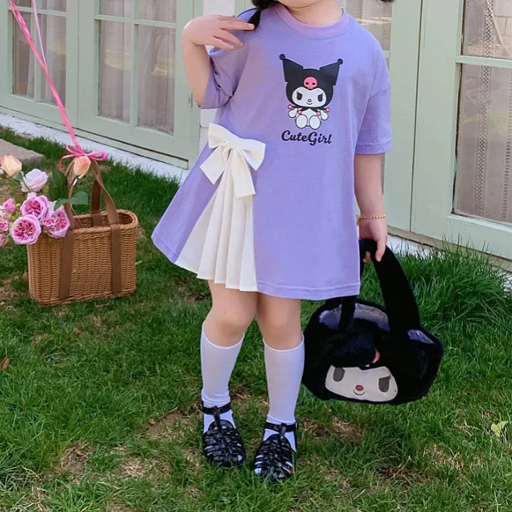 New%202024%20Summer%20Girl%20Cartoon%20Cute%20Short%20sleeved%20Children's%20Kuromi%20Princess%20Bow%20Dress%20-%20Image%207