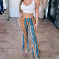 Ladies Print High Elastic Tight High Waist Pants Flared Pants Thin Casual Party Street Spring Straight Retro Floral Print Pants.