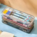 2Layer PP Plastic Transparent Pencil Case Double Layer Multifunction Pen Stationery Box Kids Large Capacity Storage Organizer. 