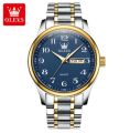 "Olevs 5567 Silver & Golden Two Tone Stainless Steel Analog Wrist Watch For Men - RoyalBlue & Silver & Golden ". 