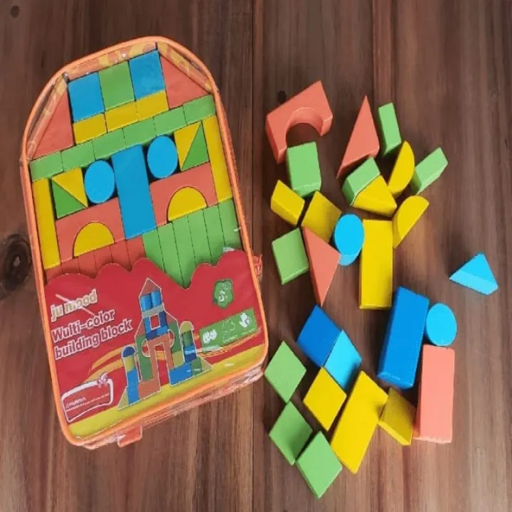 Multi Coloured Building Blocks Wooden Multi Colored Building Block For Kids | Daraz.com.bd