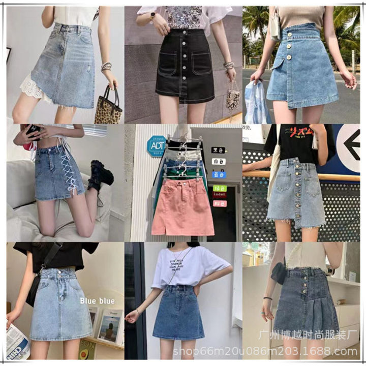 Denim skirt women's clothing 2024 summer new high-waisted korean version of women's skirt high-waisted hip skirt manufacturer batch