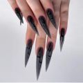 24pcs y2k Long Pointed False Nails Cool Girl Style Silver Flame Pattern Press on Nails Detchable Full Cover Nail Patches. 