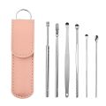 Ear Pick Set Portable Ear Cleaner Set Stainless Steel With Lather Case 1set 6 PCS. 