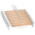 10 Pack Wooden Skirt Hangers with Adjustable Clips Non-Slip Trouser Hanger Natural Finish Lotus Wood Pants Hangers 360°.