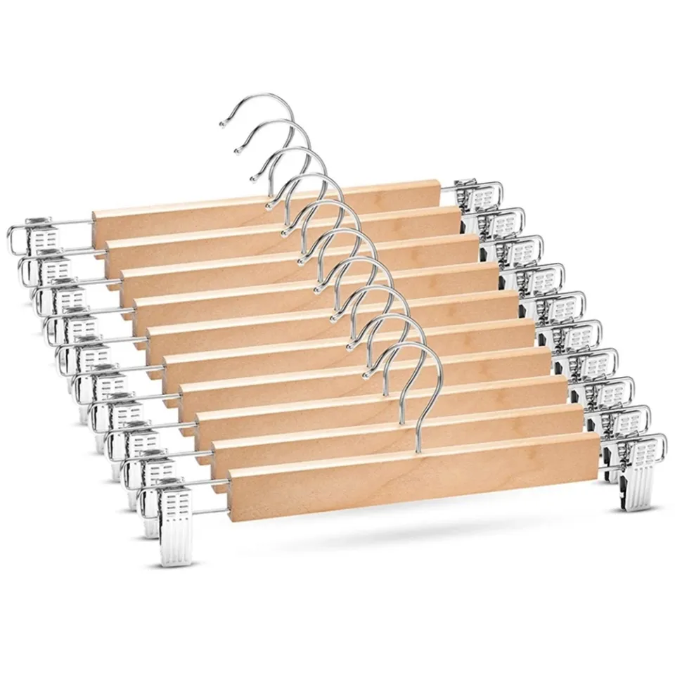 TOPIA HANGER Wooden Pants Hangers With Clips | 20 Pack - Adjustable, Non-Slip, 360° Swivel Hook - View #5