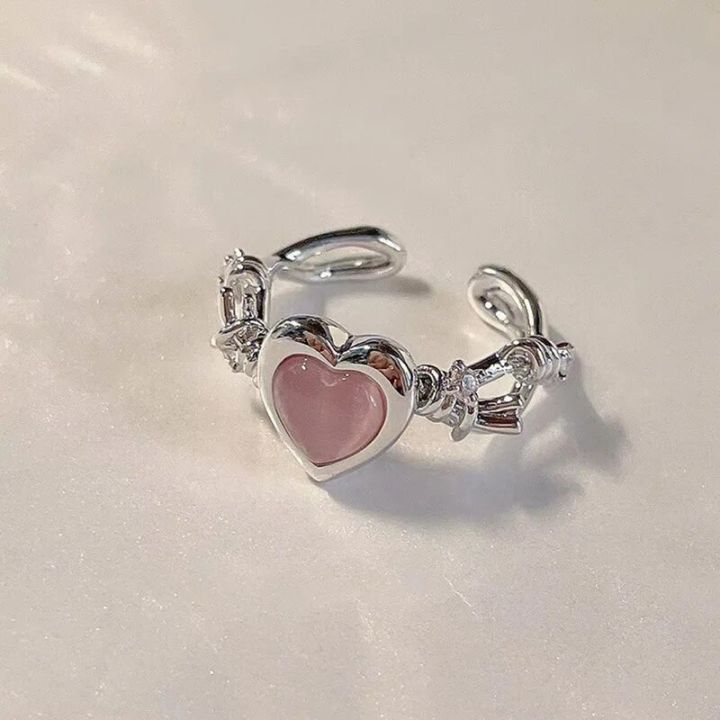 Fashion Y2K Heart Love Rings for Women INS Punk Gothic Open Geometric Finger Rings Wedding Party Trendy Girls Vintage Jewelry