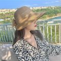 Summer Women Large Bow Straw Hat Portable Foldable Holiday Beach Sun Visors Hand Woven Solid Color Female Sunshade Bonnet Cap. 
