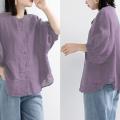 Ladies Summer Lantern Sleeve Tops For Girls Students Solid Color Cotton Linen Blouse Round Neck Pullover Shirt - T Shirt For Girls.