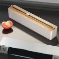 Plastic Wrap Dispenser,Foil Dispenser,Refillable Cling Wrap Dispenser,Foil Cling Film Dispenser Wrap Dispenser Easy to Use White & Wood Grain.
