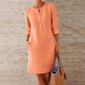 Jocoo Jolee Vintage Straight Dress Long Sleeve Oversized Mini Dress Women Casual Soild Long Sleeve Cotton and Linen Tunic Dress. 