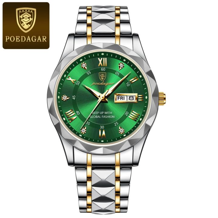 POEDAGAR Top Brand Luxury Man Wristwatch Waterproof Luminous Date Week Men Watches Stainless Steel Quartz Men's Watch