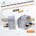 High-Quality White Electrical Power Socket with 13A 3-Pin Flat Plug and Fused Connector Cord Adapter.